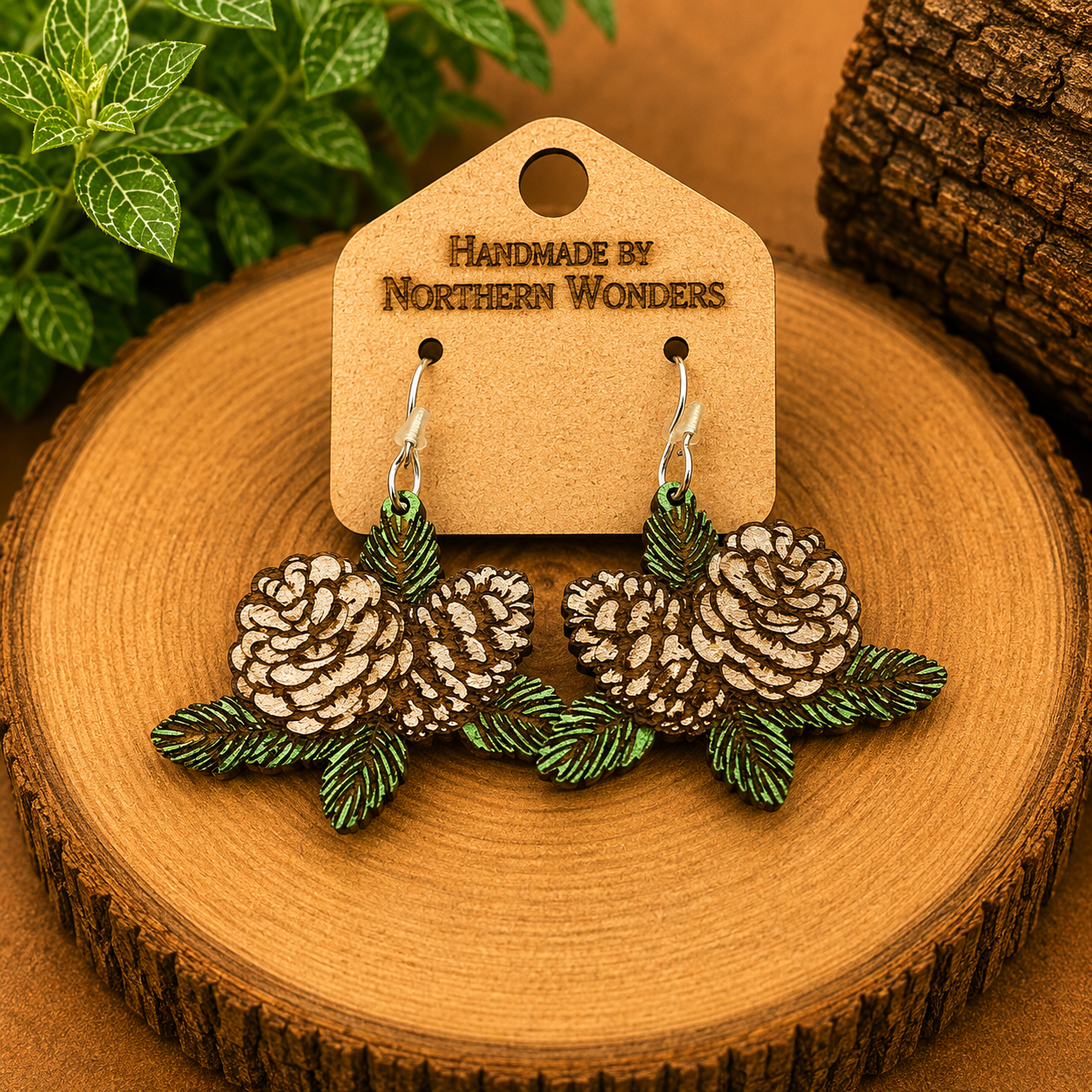 Pine Cone Wood Earrings