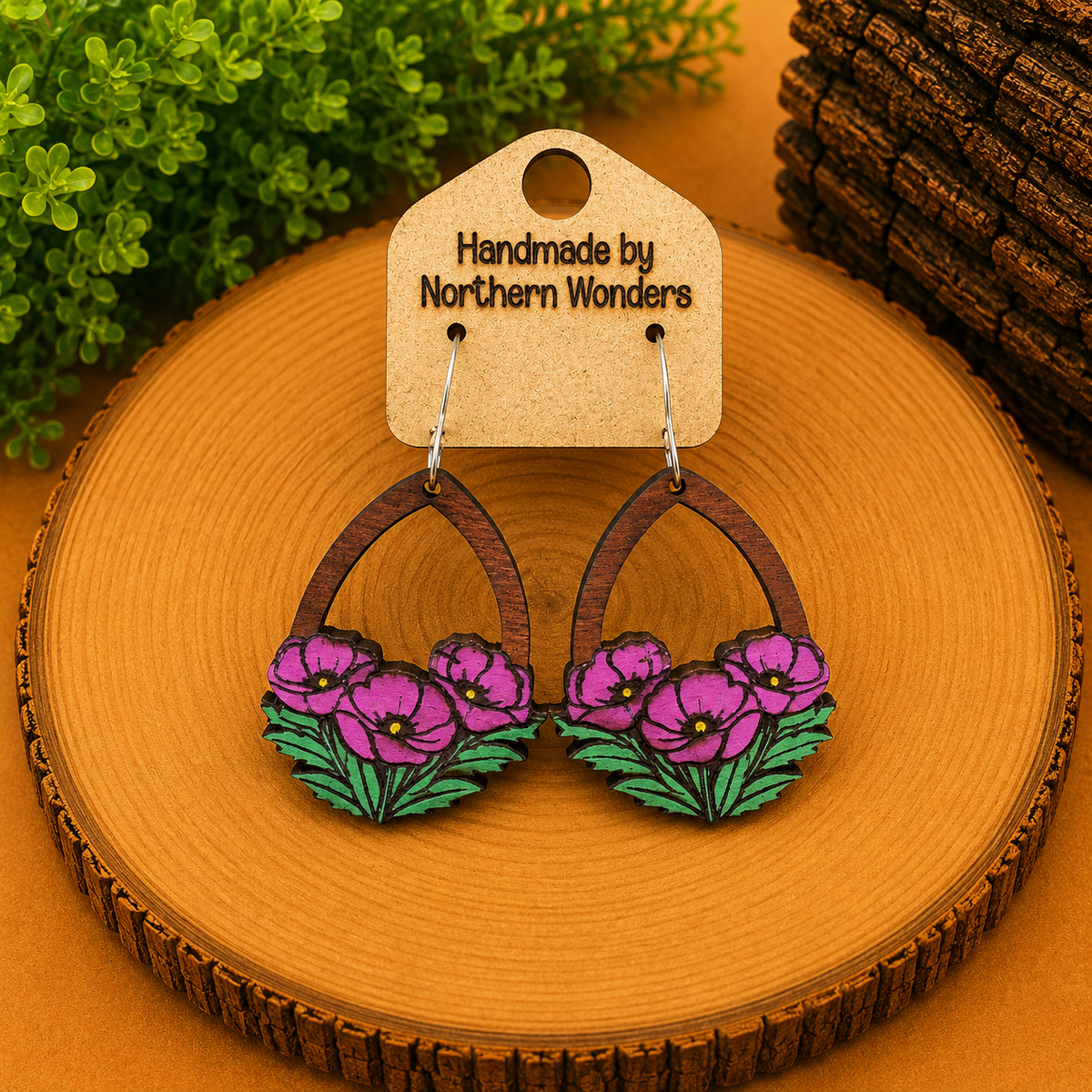 Floral Wood Earring