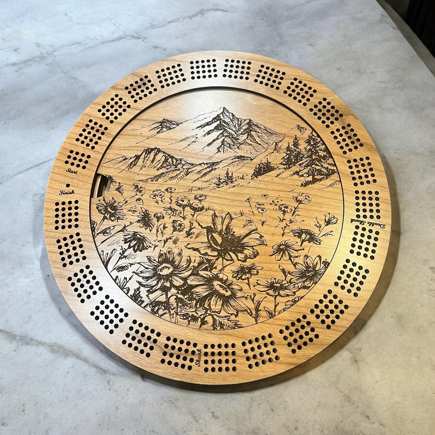 Mountains Cherry Cribbage Board