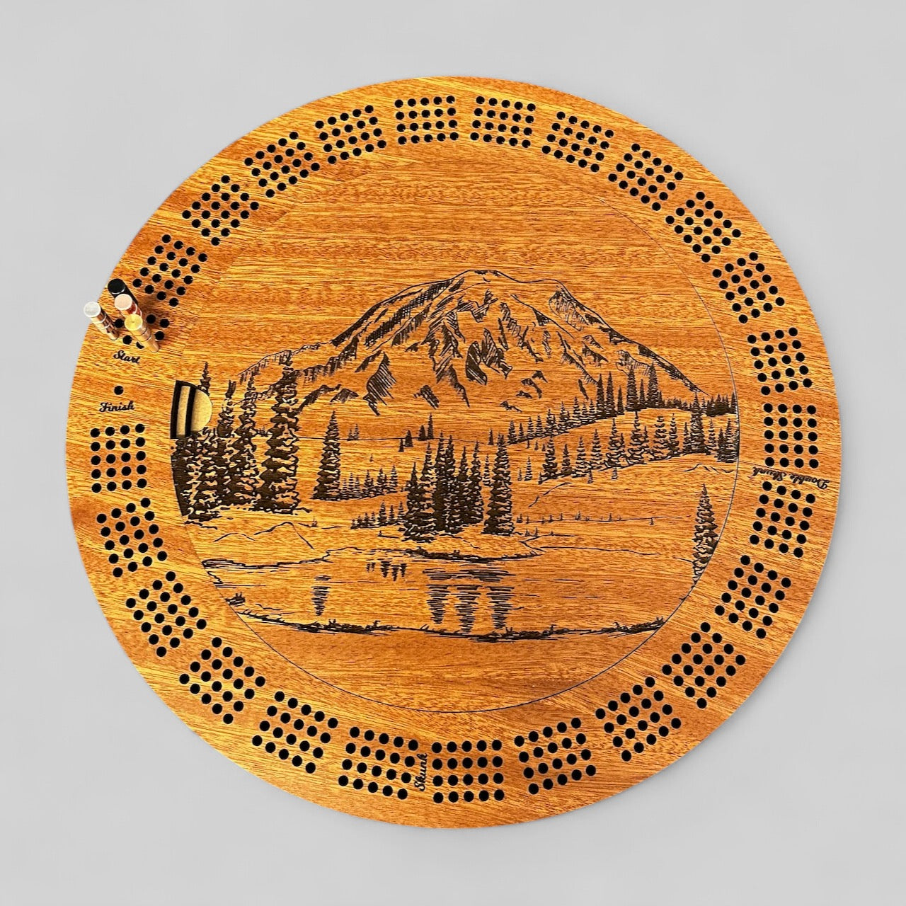 Mt. Rainier Cherry Cribbage Board