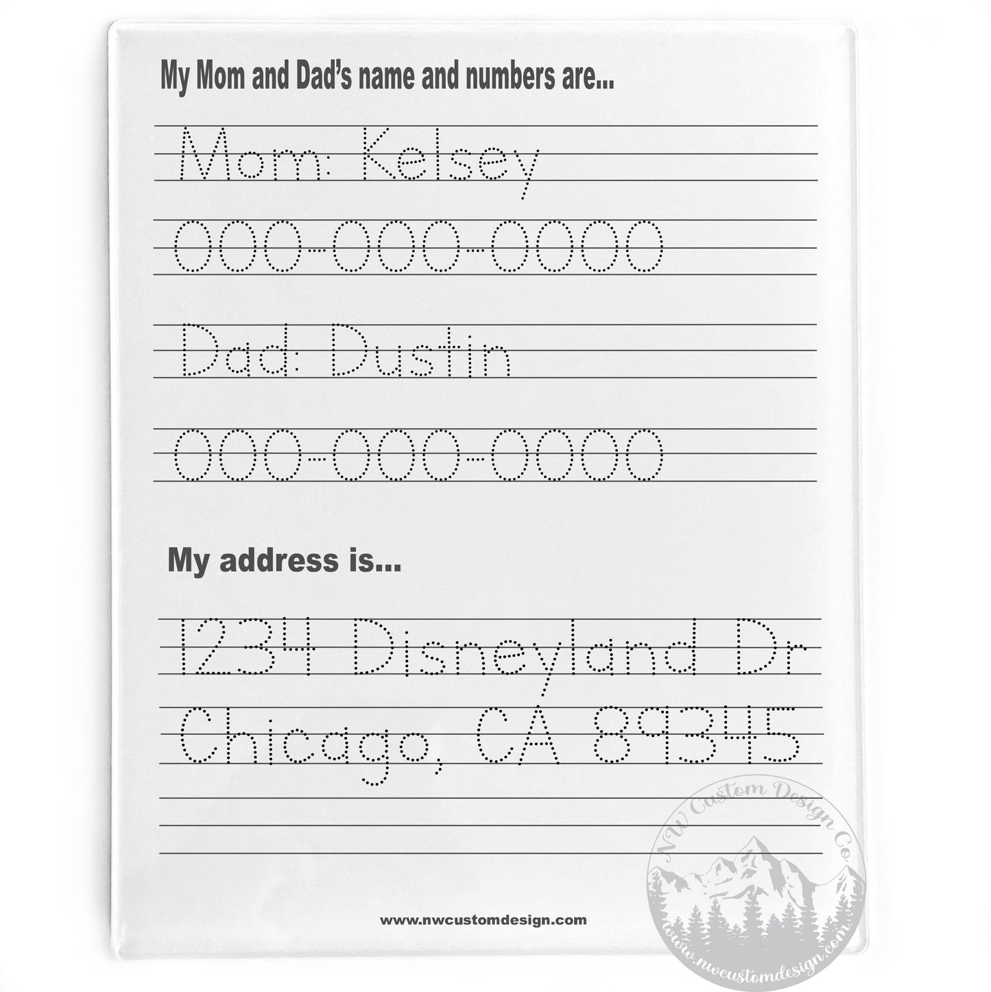 Address/Phone Number Dry Erase Board