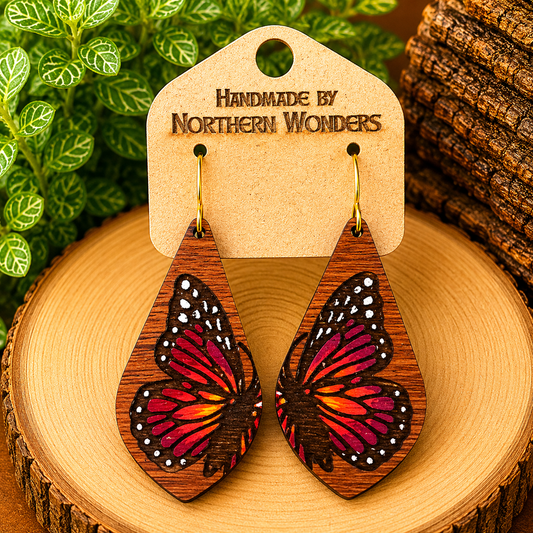 Red Monarch Wood Earring