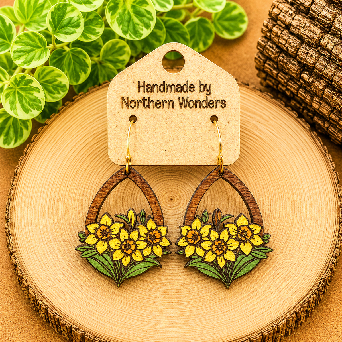 Floral Wood Earring