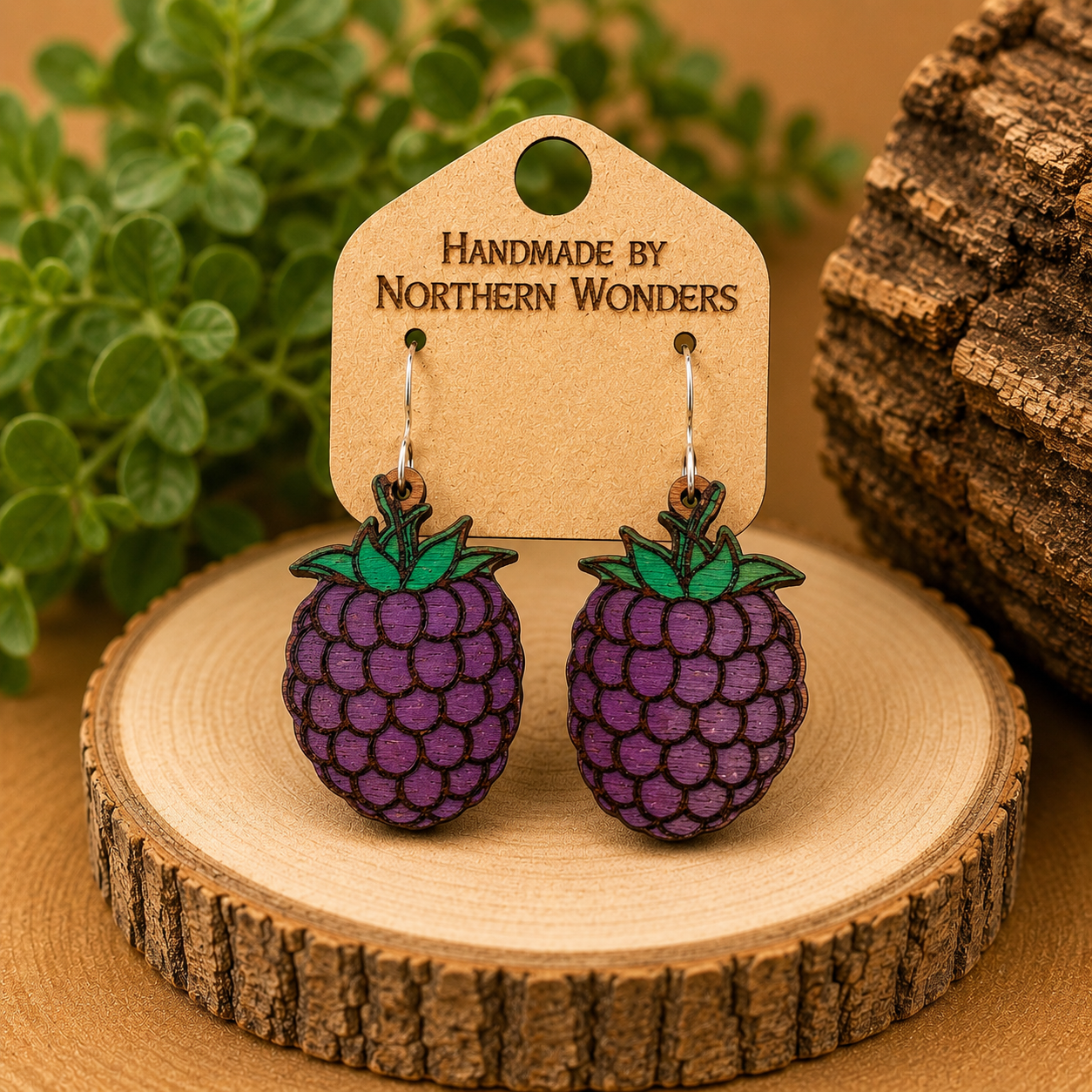 Blackberries Wood Earring