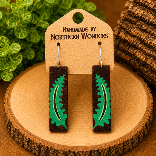 Green Leaf Wood Earring