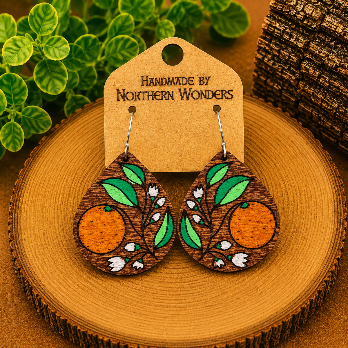 Oranges Wood Earring
