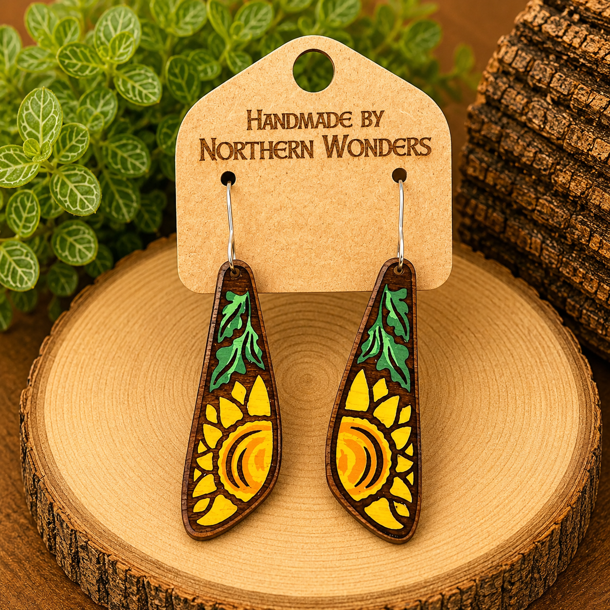 Sunflower Wood Earrings