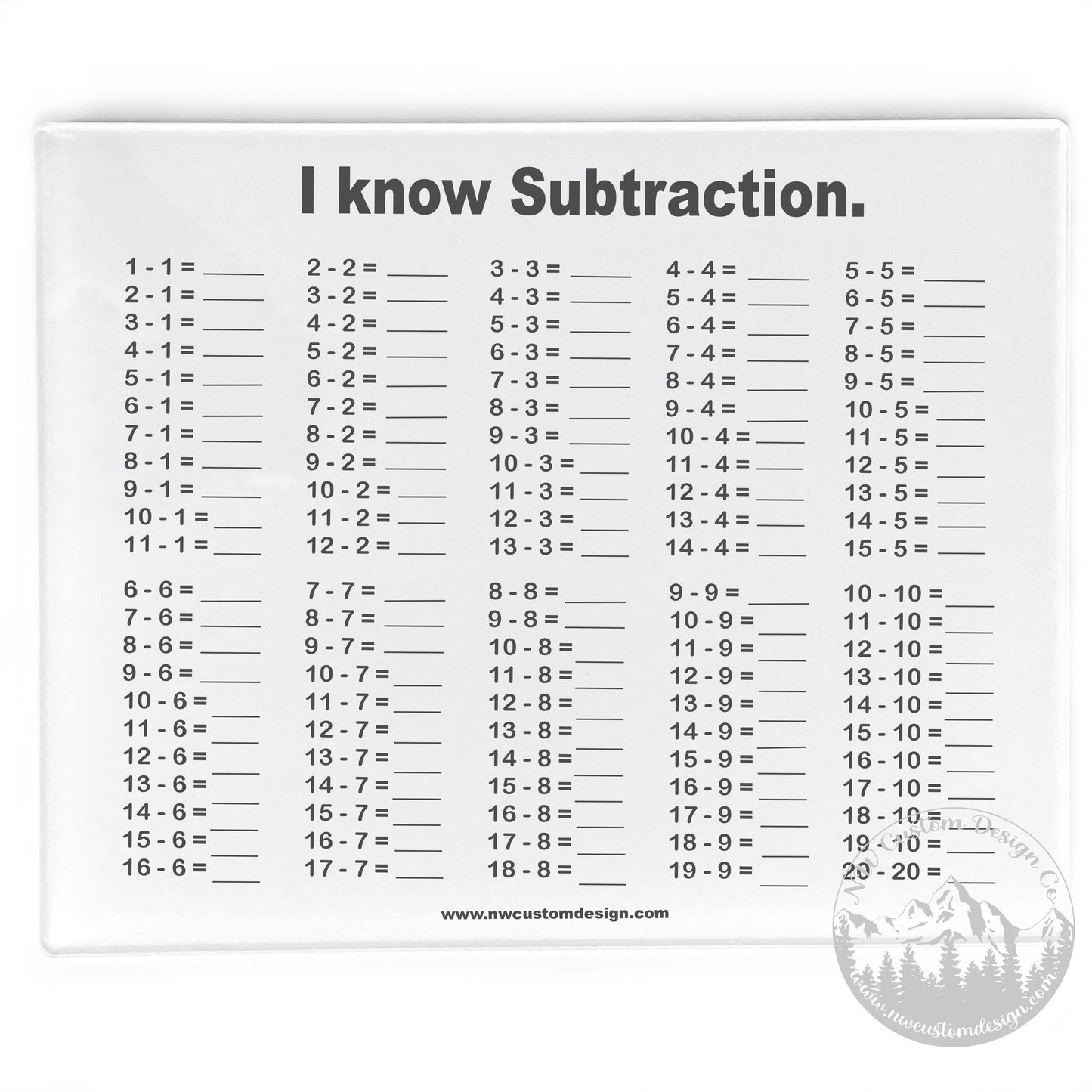 Subtraction Dry Erase Board