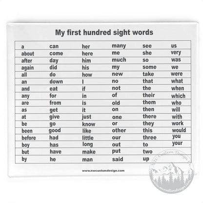 Sight Words Dry Erase Board